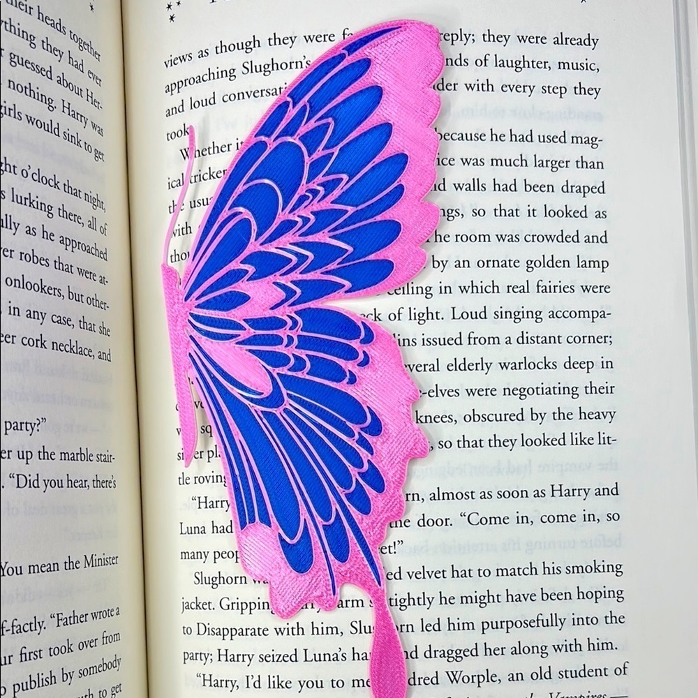 Pink and Blue 3D Printed Butterfly Bookmark